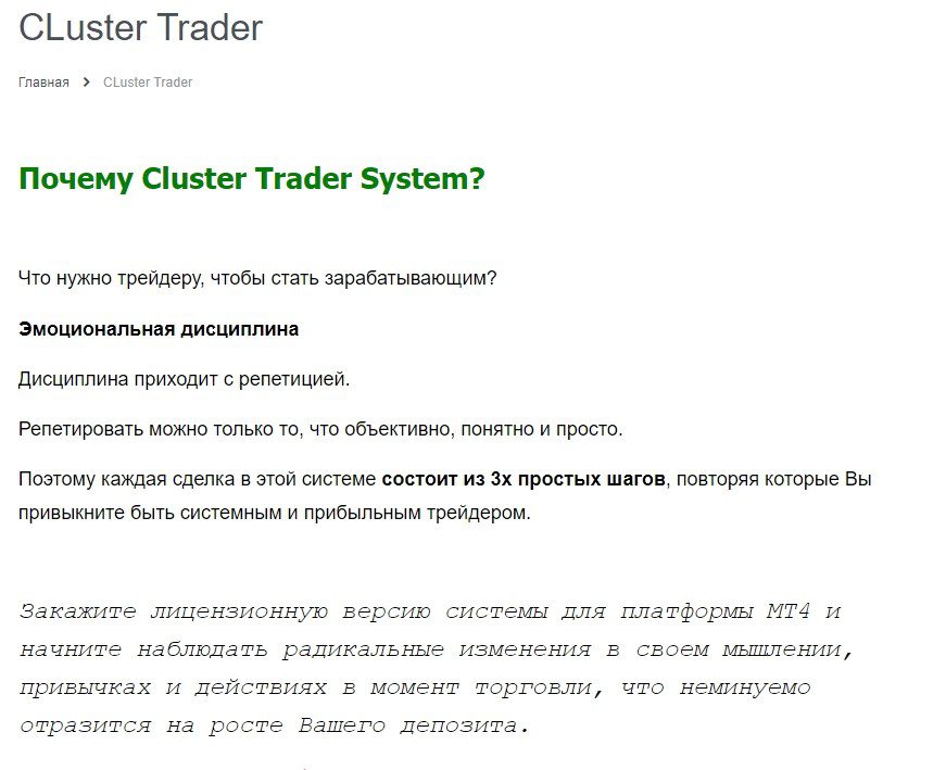авторская стратегия Cluster Trader System